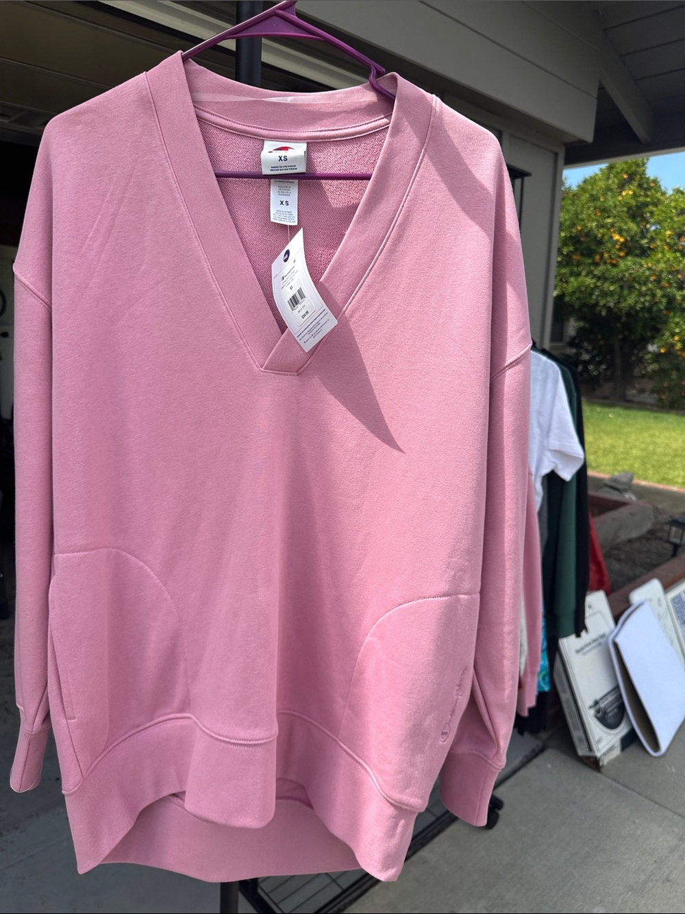 Champion V-Neck Pullover Sweatshirt in Dusty Rose
